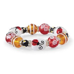 Kate & Macy Hand Painted Glass Bead Bracelet - Lucky Ladybug